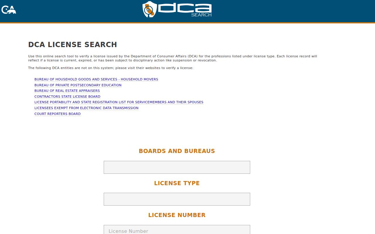 Dublin people search California DCA license lookup