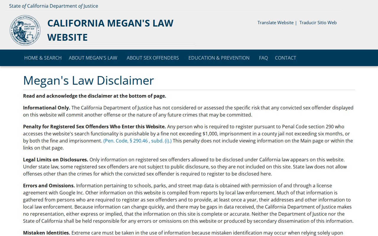 Dublin public records California Megan's Law registry search