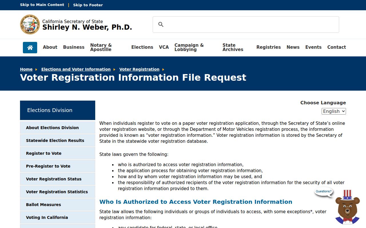 Dublin voter registration records California voter file request page